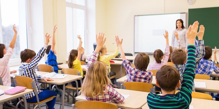 Ein Klassenzimmer mit Schülern die sich melden